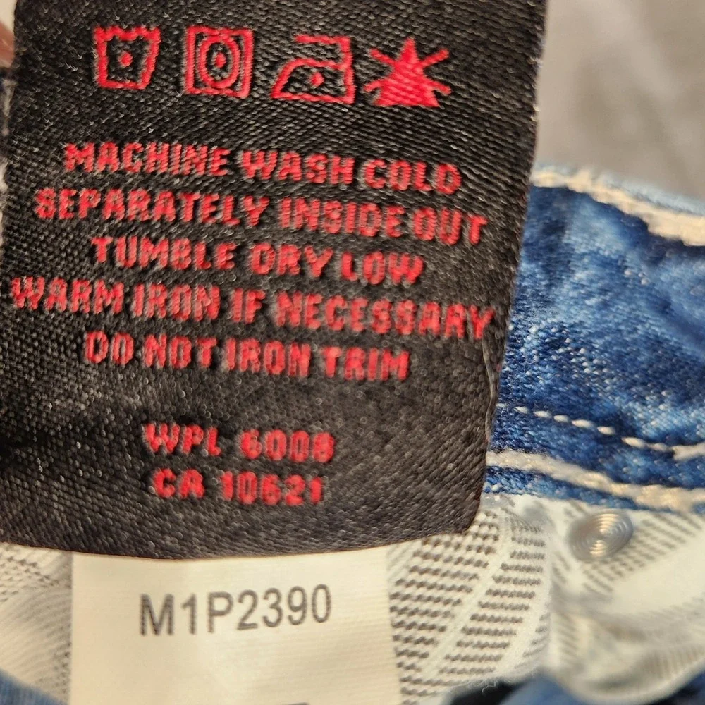 Rock and Roll Cowboy Pistol Straight Jeans Mens 33x36 Blue Excellent Regular Leg
